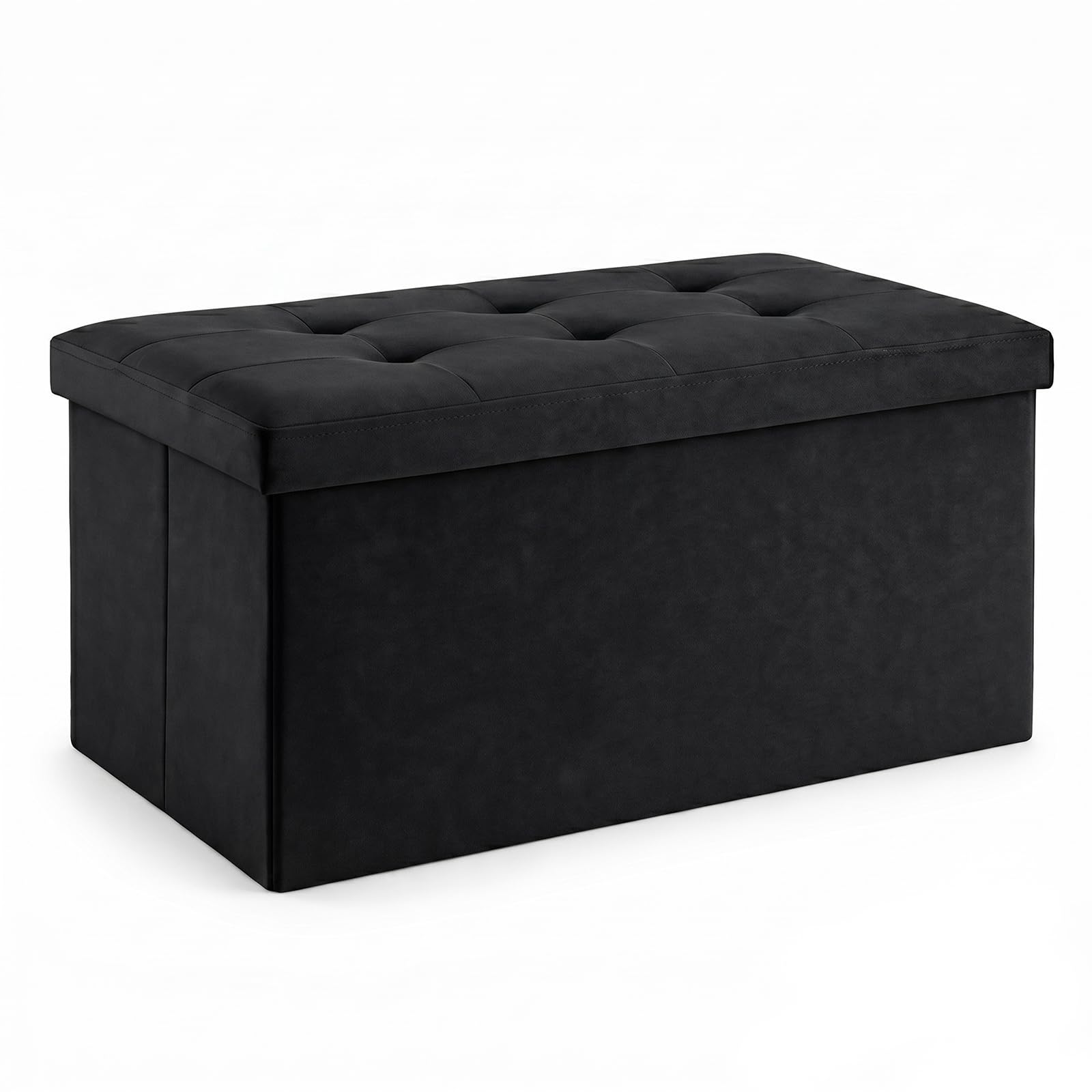CROWNSHOP Ottoman Storage Bench Footrest Stool Seat Toy Chest Storage Box Folding with Lid Long Shoes Bench Footstool Suitable for Living Room Fleece-lined version 38 x 76 x 38 cm (Black)