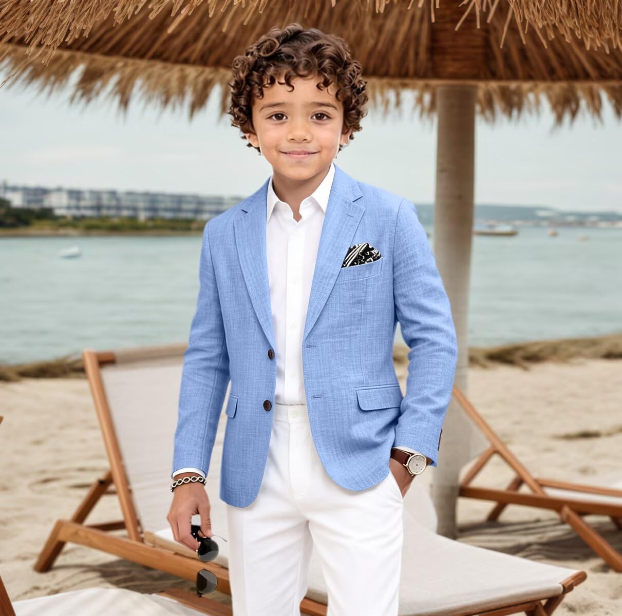 Linen Boys Blazer Formal Suit Jacket for Boy Summer Beach Wedding Slim Fit Linen Sport Coat for Kids