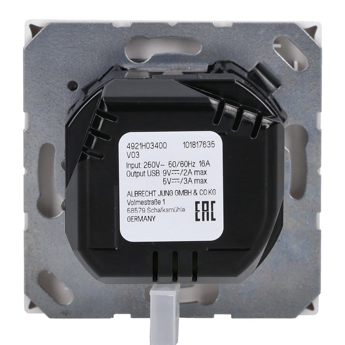 Jung LS1520-15CAWW gniazdo wtykowe z wejściem USB typu AC (3 A) ze zwiększoną ochroną przed dotykiem (termoplast odporny na pękanie), biel alpejska, seria LS