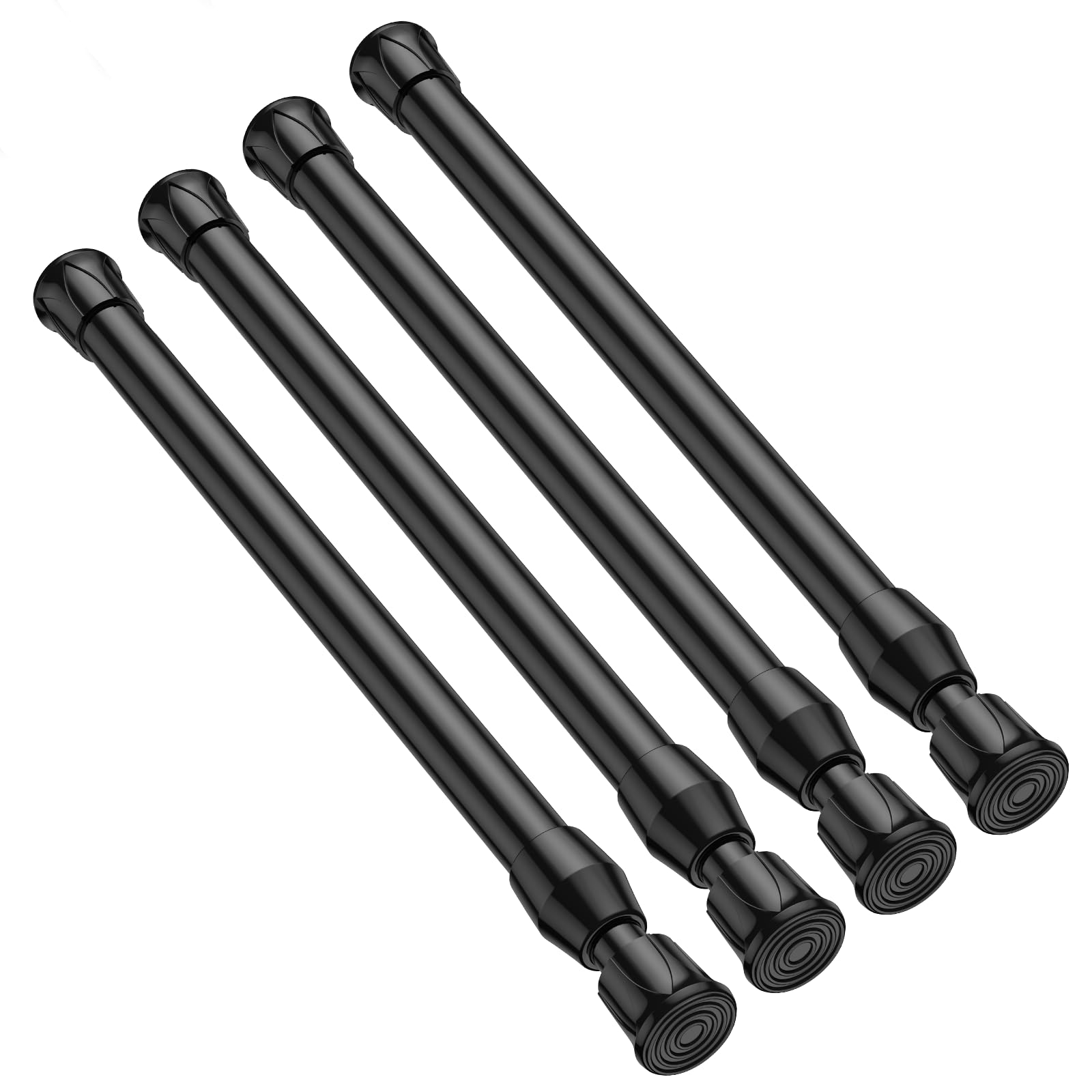 4 Pack Small Tension Rod 12 to 19 Inch Adjustable Tension Curtain Rod Mini Closet Spring Rod No Drilling Short Tension Rods for Windows, Cupboard, Kitchen Cabinets, Black