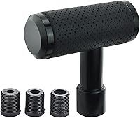 Arenbel 4-Inch Black Leather T-Handle Gear Shift Knob - Alloy Manual Shifter with Universal Adapters for Cars, Trucks & SUVs