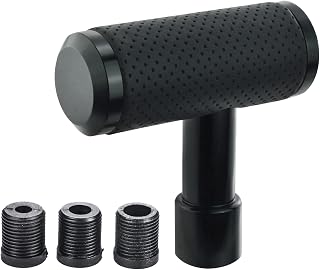 Arenbel 4-Inch Black Leather T-Handle Gear Shift Knob - Alloy Manual Shifter with Universal Adapters for Cars, Trucks & SUVs