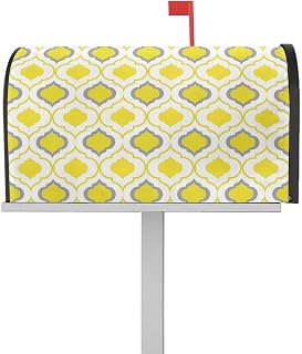 Yellow Geometric Mailbox Covers Magnetic Standard Size 18.5"x21.7", Quatrefoil Trellis Moroccan Pattern Mailbox Cover Holiday Mail Box Cover Mailbox Decorations for Outside Garden Yard