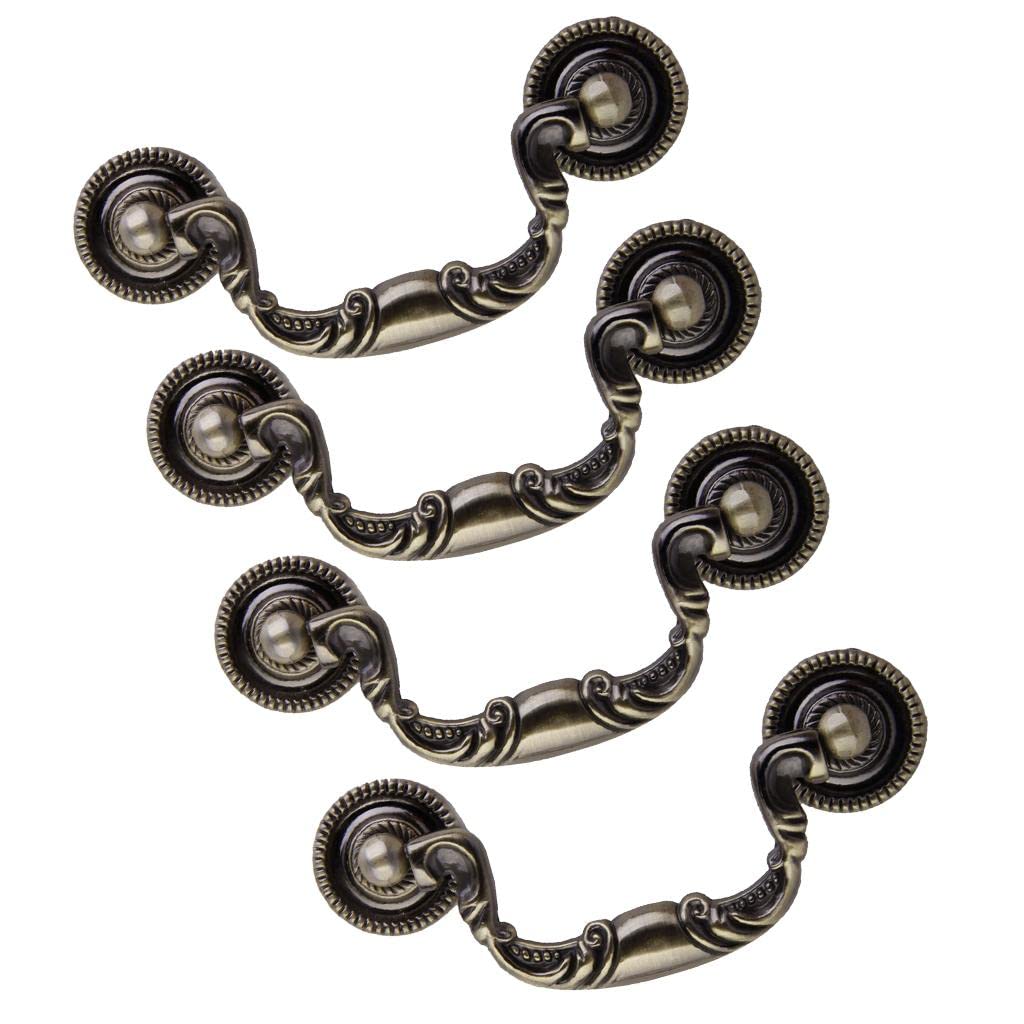 B Blesiya (Set of 4) Drop Bail Vintage Dresser Drawer Pull Cabinet Handles Brass 128mm - 5'' Handle