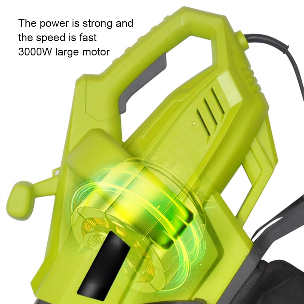 Soplador eléctrico de 3000 W de Potencia con Velocidad de Aire Variable. Recolector de jardín Espacioso y Resistente. Bolsa de recolección de Lona