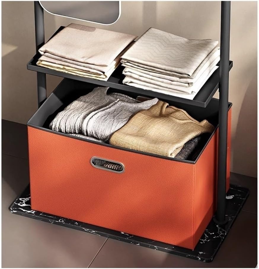 Coat Rack, Freestanding Clothing Rack with Storage Basket - Bedroom Hat Stand Creative Garment Rack,for Coats Hats(Orange) image 4