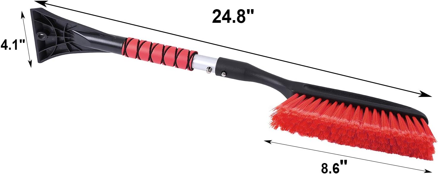SUPERJARE Snow Brush with Integrated Ice Scraper, Lightweight Snow Broom with Foam Grip Suitable for Small Car, Red & Black