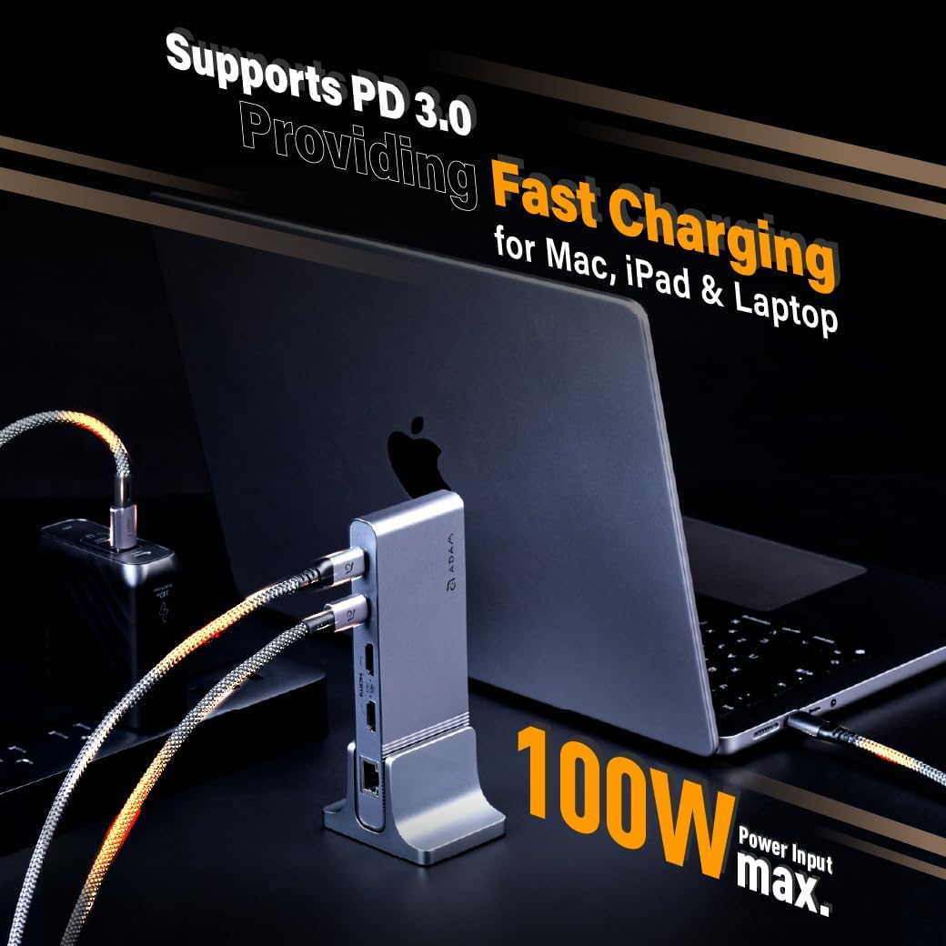 ADAM elements HUB Pro S 12-in-1 USB-C Hub, Triple Display Docking Station with Dual 4K HDMI, VGA, 100W PD Fast Charge, Ethernet, SD/TF for MacBook Pro/Air M4/M3/M2/M1, iPad, Windows Laptop