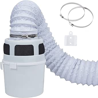 VIWINVELA Indoor Dryer Vent Kit Bucket Lint Trap Dryer Vent with 4-Inch by 5-Feet Double Layer Proflex Duct (White)