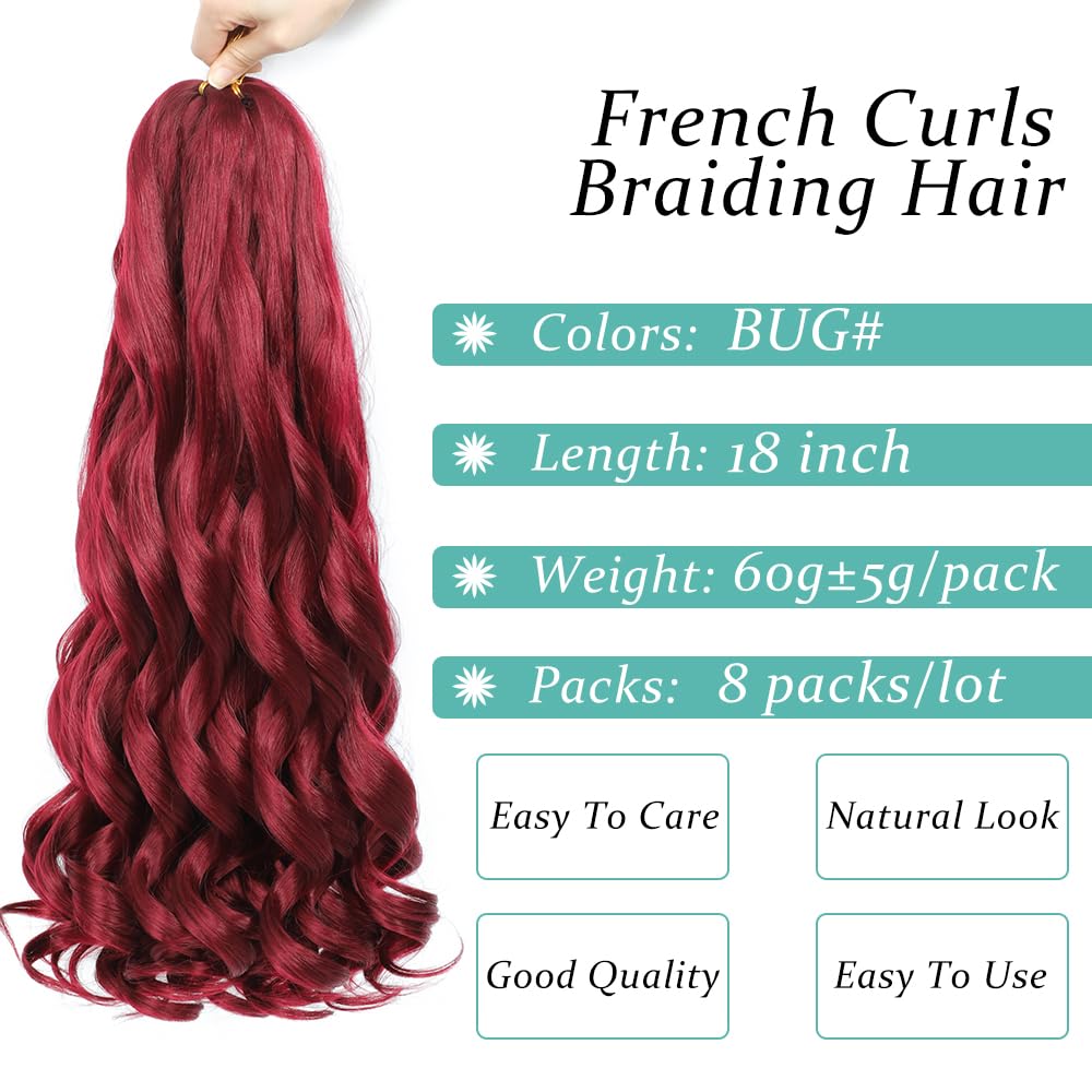 French Curl Braiding Hair, 18 Inch Curly Braiding Hair 8 Packs Bouncy French Curl Crochet Braids for Black Women Pre Stretched Loose Wavy Extensions(BUG#, 18Inch)