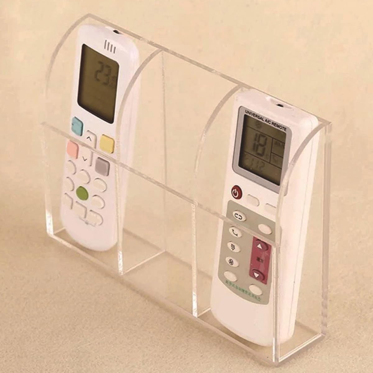 Levemolo 1set Transparent Acrylic Remote Control Holder Wall-mount Storage Organizer for Tv Air Conditioner and Home Use Lightweight Easy to Clean