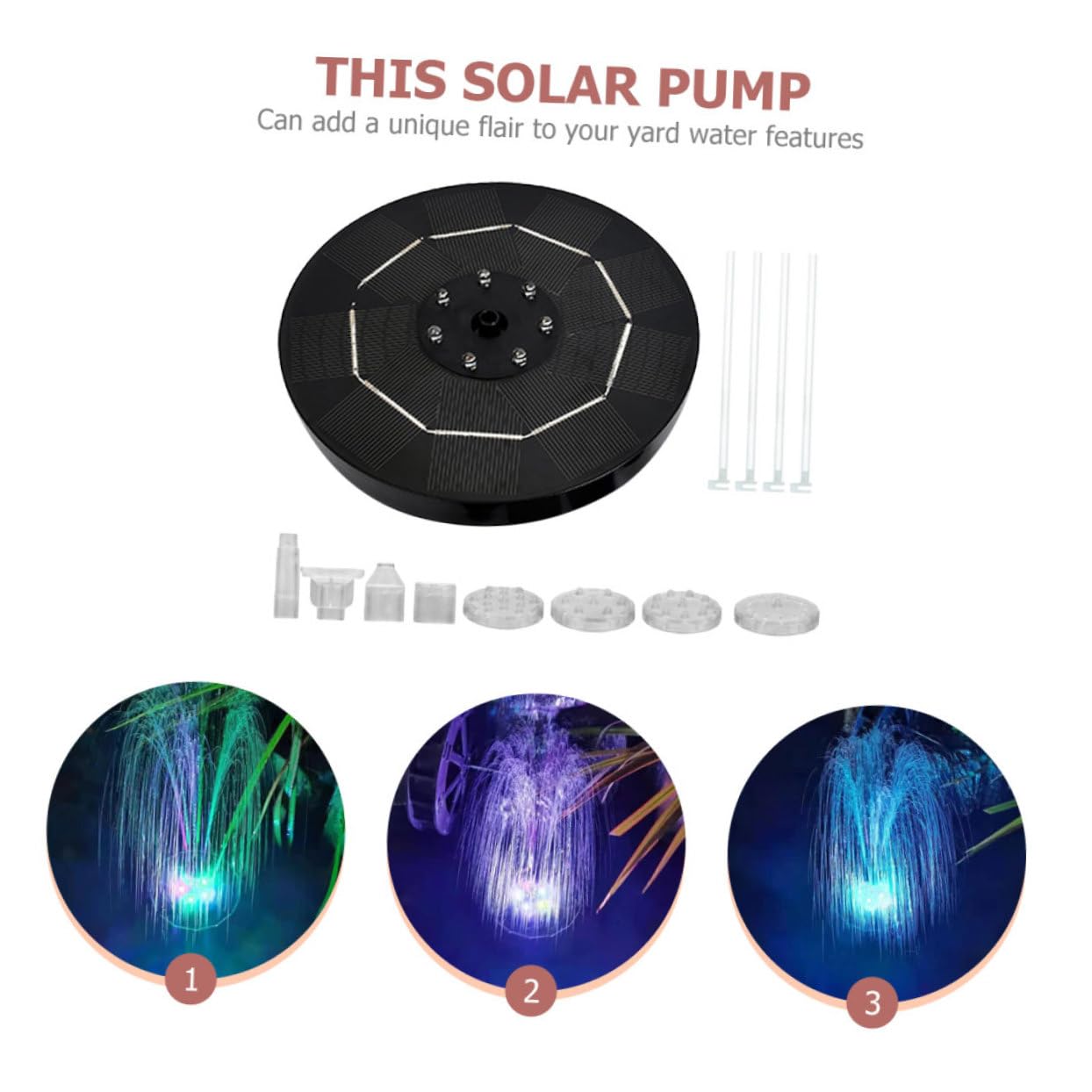 Toyvian 3,5w Solar Springbrunnenpumpe mit 1800mah Akku 240l/h Trockenlaufschutz für Gartenteich und Vogelbad Schwarz