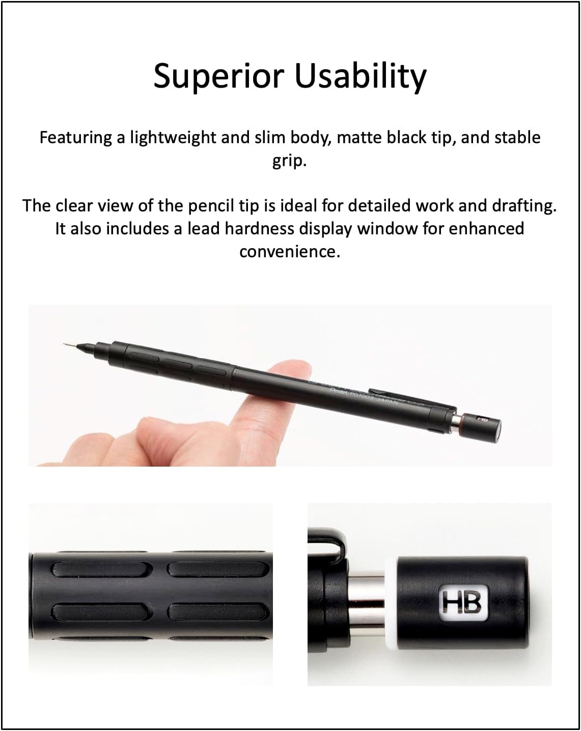 Graph 1000 Pro 機械製図用鉛筆 + Ain HB/B/2B芯、オリジナルブラックスリムペンケース(5サイズ)