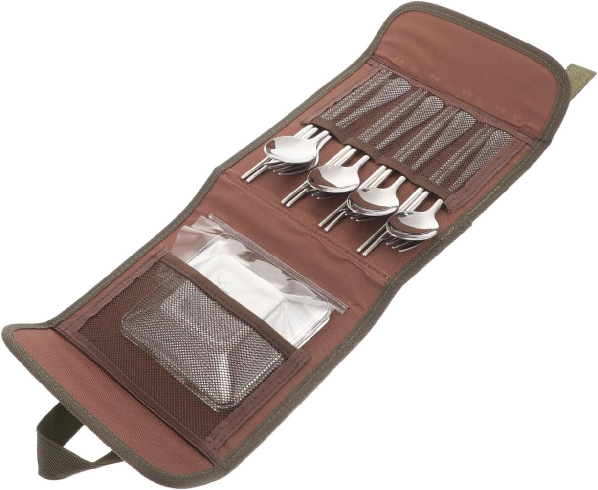 BESPORTBLE Outdoor Stainless Steel Camping Cutlery Set with Spoon, Chopsticks, Fork, and Plate, Portable 4-person Picnic Tableware for Barbecue and Hiking Random Color