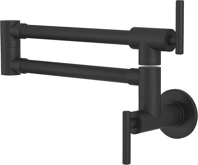 GIMILI Pot Filler Faucet Matte Black Commercial Wall Mount Faucet Brass Pot Filler Black Folding Faucet Stretchable Double Joint Swing Arm Pot Filler Copper Rotatable Wall Faucet