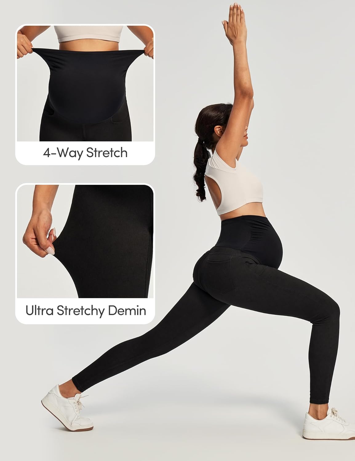 IUGA Stretchy Maternity Jeans Over Belly Skinny High Waisted Maternity Pants for Work with Pockets Comfy Maternity Clothes - Image 3