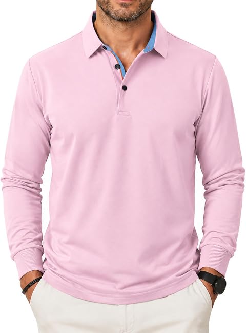 zitysport Polos Hommes Manches Longues Respirant Séchage Rapide Manches Longues Hommes Été Patte T Shirts pour Hommes Casual Sport Shirt Basic Regular Fit Polo de Golf