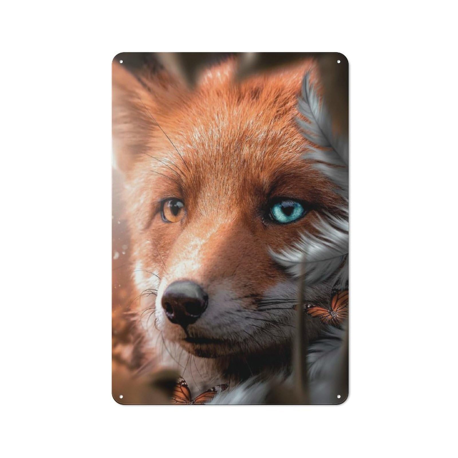 Junmoney Style-23 Retro Metal Wall Sign 30X20cm Featuring Feather Fox For Garage Wall, For Garage, Workshop And Man Cave Decoration