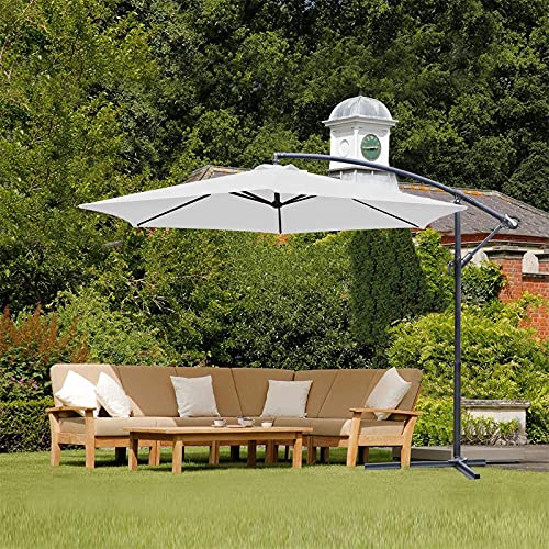 Gmjay Patio Offset Umbrella Outdoor Cantilever Umbrella Hanging Umbrellas With Infinite Tilt, Crank & Cross Base For Pool Deck Porch Market Garden,Khaki #TOP6