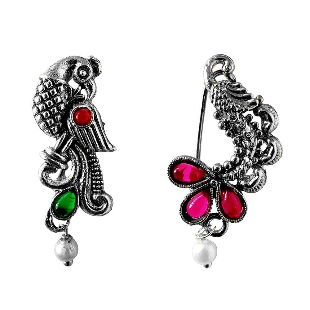Riank Traditional Oxidised Maharashtrian Nath with Combo of Peocock Design Pearl Bead Nose Ring without piercing for Women (B093LK4XYF) Amazon Price History, Amazon Price Tracker