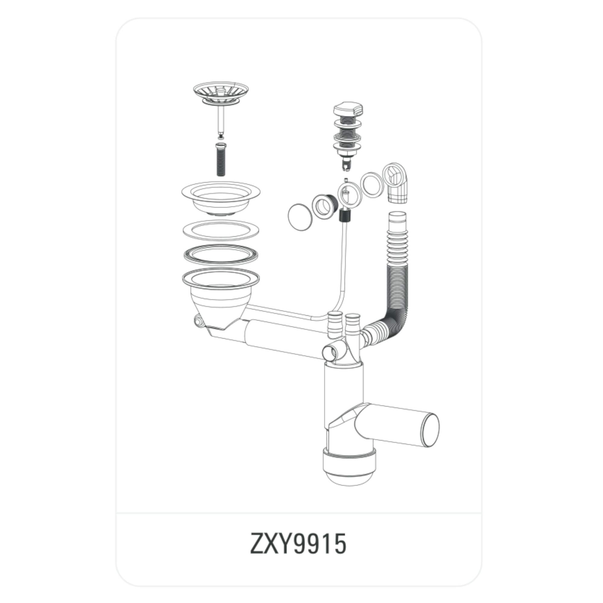 Deante Siphon inkl. Ablaufgarnitur Space Saver Lux Chrom für 1 Becken Granitspüle - für eine platzsparende Spüle mit Ablauf-Anschluss für die Spülmaschine