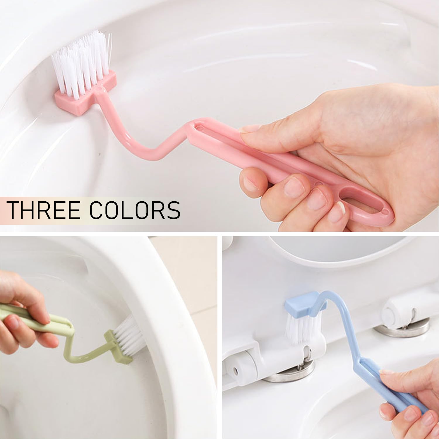 USHXVG 6 Pieces S Shape Toilet Cleaning Brush With Rim Cleaner, Curved, Under Rim, Small Cleaning Brush, Blue, Green, Pink, 20*4cm - Image 4