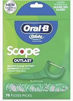 Oral-B Glide Floss Picks with Scope Outlast Mint, 75 Ct, 6-Pack – Smooth Glide, Shred-Resistant, Plaque-Removing Dental Picks