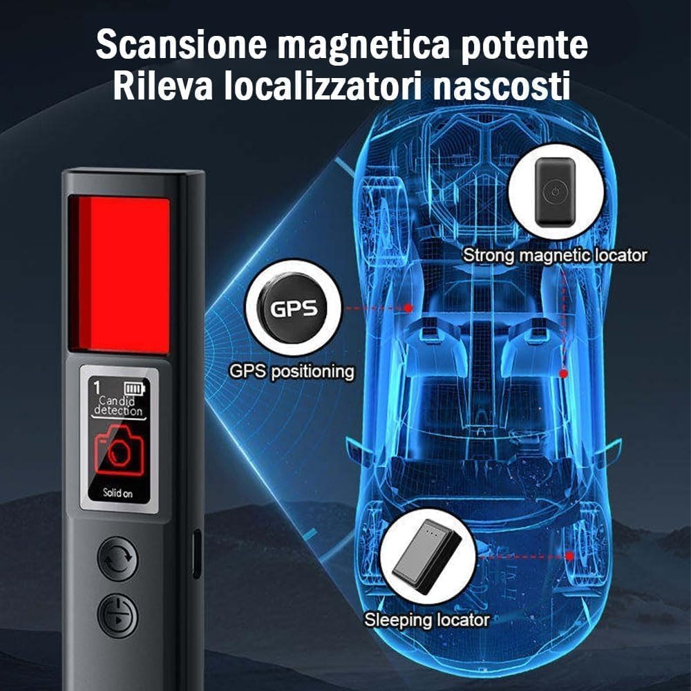 Rilevatore di Telecamere Nascoste, Frequenze Radio, Anti-Spia Intercettazioni, Microspie, Localizzazione GPS per Auto. X30
