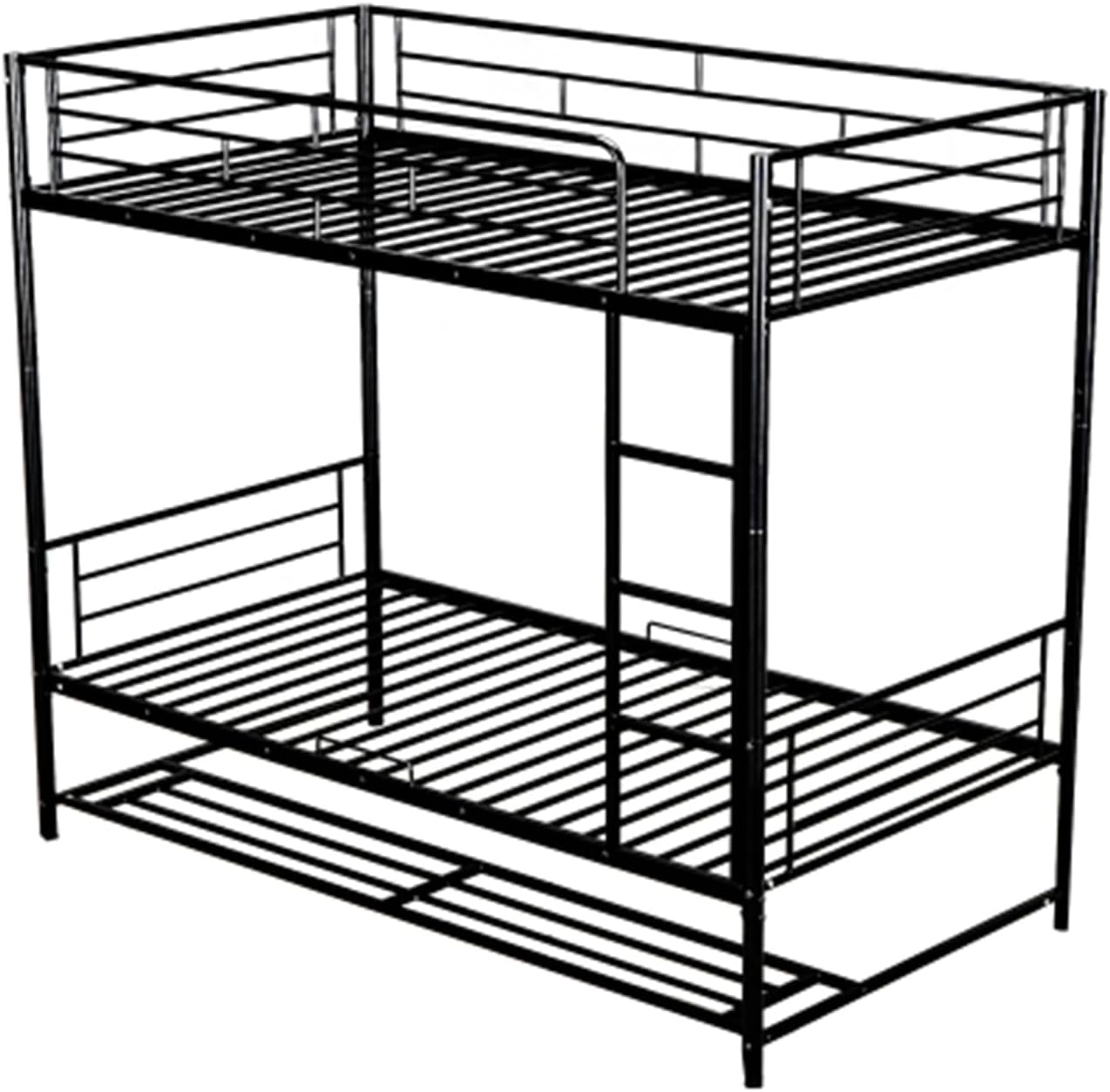 Simple Double Metal Bunk Bed with Ladder Frame and Guardrails, Black