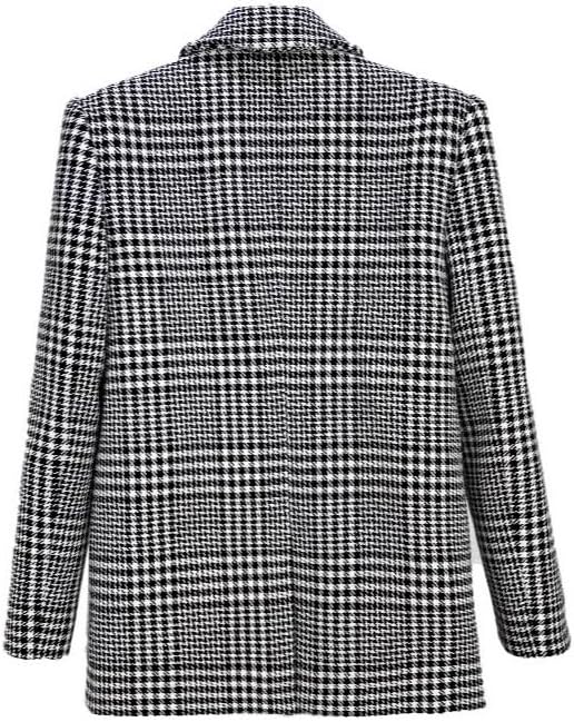 Women's Houndstooth Blazer Single Breasted Suit Jacket Banquet Casual Coat