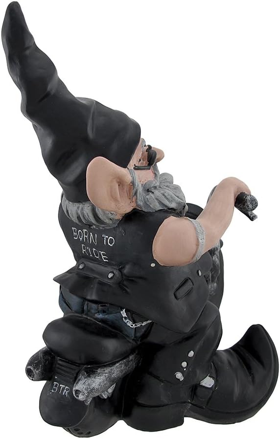 Zeckos `Gnoschitt Rides Again` Biker Garden Gnome on Motorcycle Statue 12 Inch