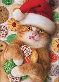 Avanti Press Santa Cat Lying on Back, Holding Cookies and Licking Lips Funny Christmas Card