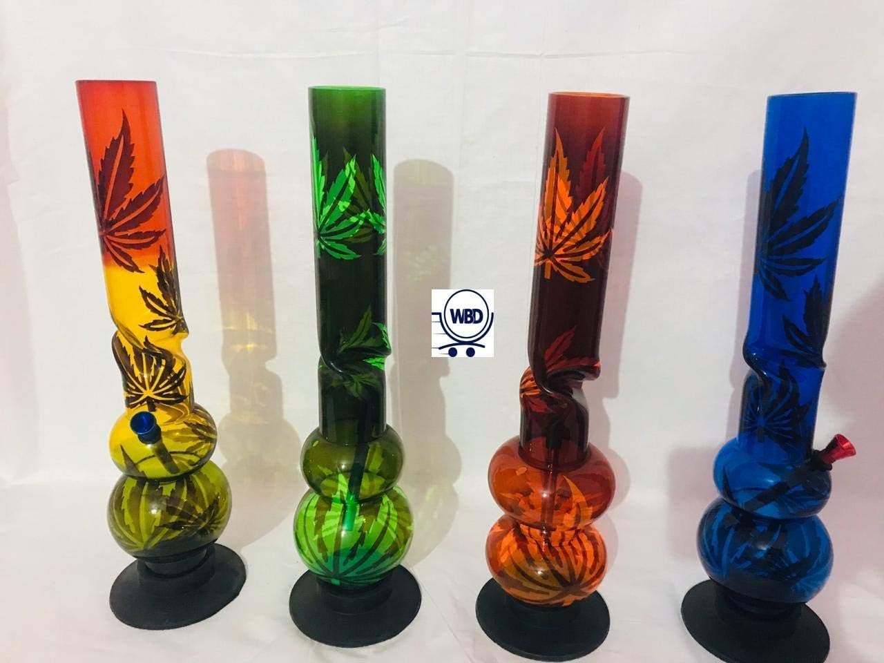 WBD Plastic 16 inch Bong with Water and ice Pipe Leaf Print 5 cm Diameter (Random Colour)