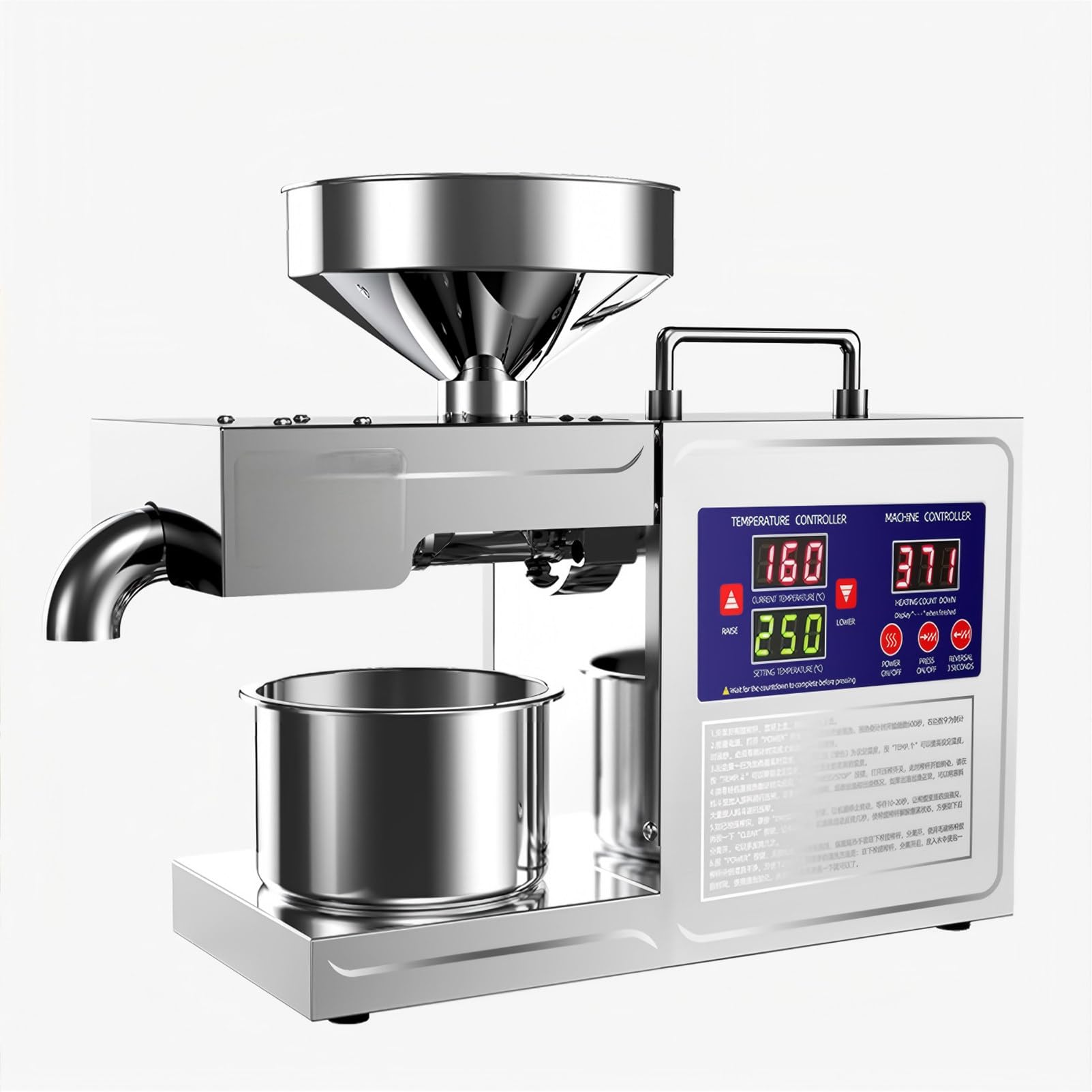 PweKzxt Automatic Oil Press Machine, 800W Stainless Steel Oil Expeller, 800W Oil Press Machine, Adjustable Temperature, Hot and Cold Oil Pressing,for Commercial Home Kitchen