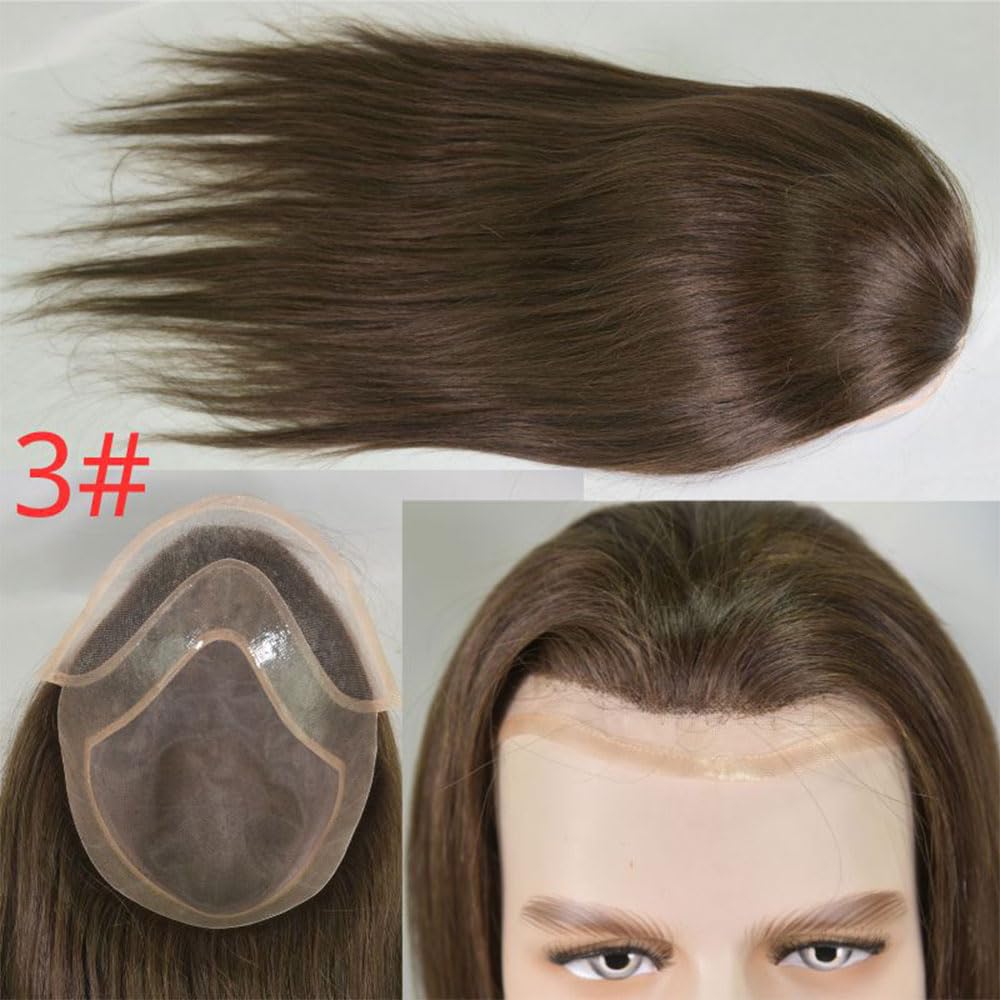 Tupé de pelo para hombres Tupé de cabello humano liso for hombres, pelucas encaje mono, postizo repuesto PU, 12 pulgadas Sistema de cabello para hombres(1b#)