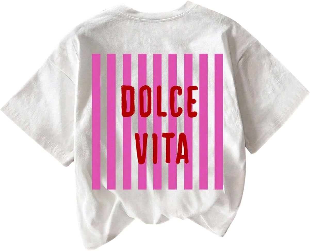 SOLY HUX Women's Cute Graphic Tees Heart Striped Print Short Sleeve T Shirts Summer Tops