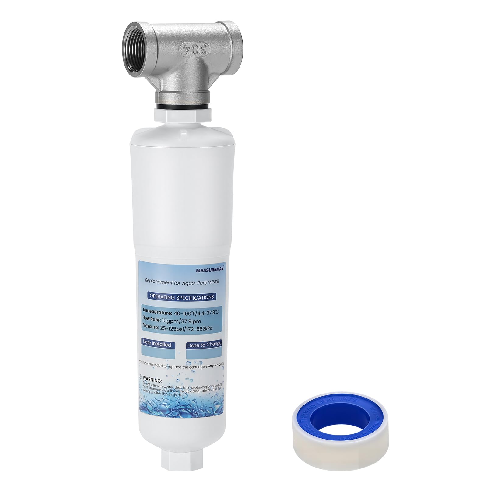 MEASUREMAN 3/4''NPT Whole House Scale Inhibitor Filter - Anti-Limescale Protection for Hot Water Heaters, Pipes & Appliances, Prevents Buildup, Extends System Lifespan?