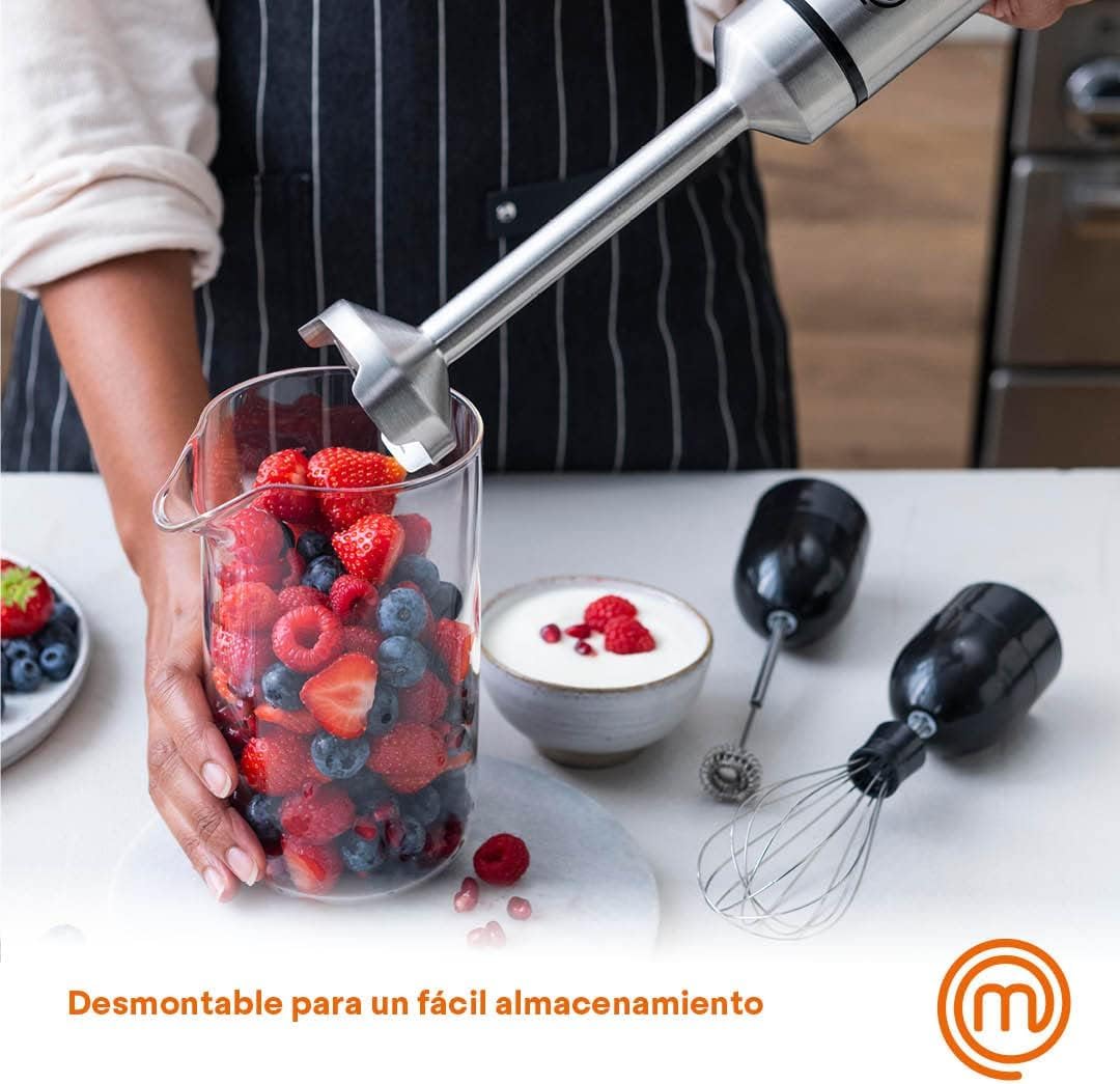 MasterChef Batidora de Mano con Espumador de Leche y Varillas, 2 Velocidades, Perfecto para el Capuchino y la Sopa 400W, Plastico y Acero Inoxidable, Negro