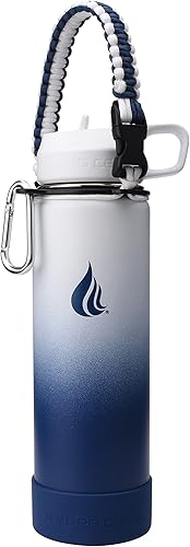 HYDRO CELL Botella de agua de acero inoxidable con sorbete y tapa ancha de boca (azul marinoblanco, 24 onzas con funda inferior de silicona azul