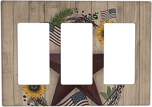 Vintage Texas Star Bandera de Estados Unidos Girasol Pino Corona Pip Berry Triple Rocker Interruptor de Luz Cubierta Placa Decorativa Gráficos Placa