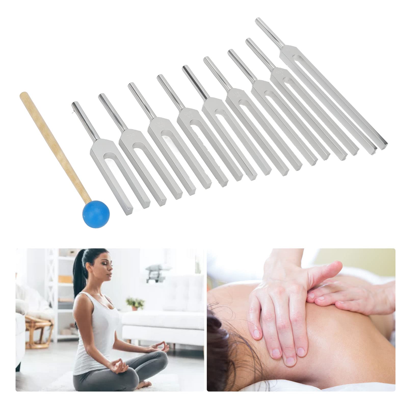 9-teiliges Stimmgabel-Set, 174-963 Hz Tragbar Stimmgabeln mit Beutel,Stimmgabel Set aus Aluminiumlegierung, Chakra-Stimmgabel, Stimmgabel Hammer Set für Meditation,Yoga,Heilung,Klangtherapie