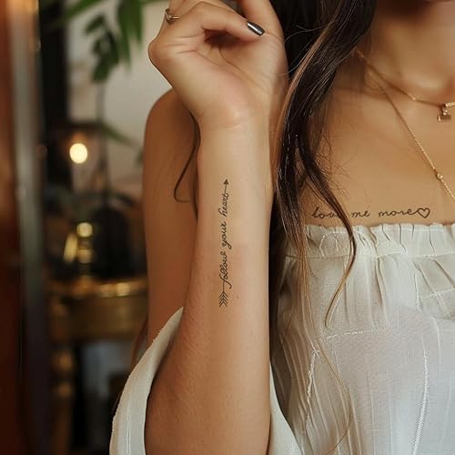 Miniatura 4 de Everjoy - Tatuajes temporales pequeños, realistas, 60 piezas, impermeables; citas, palabras, líneas, flores, hojas, obras de arte para niños,