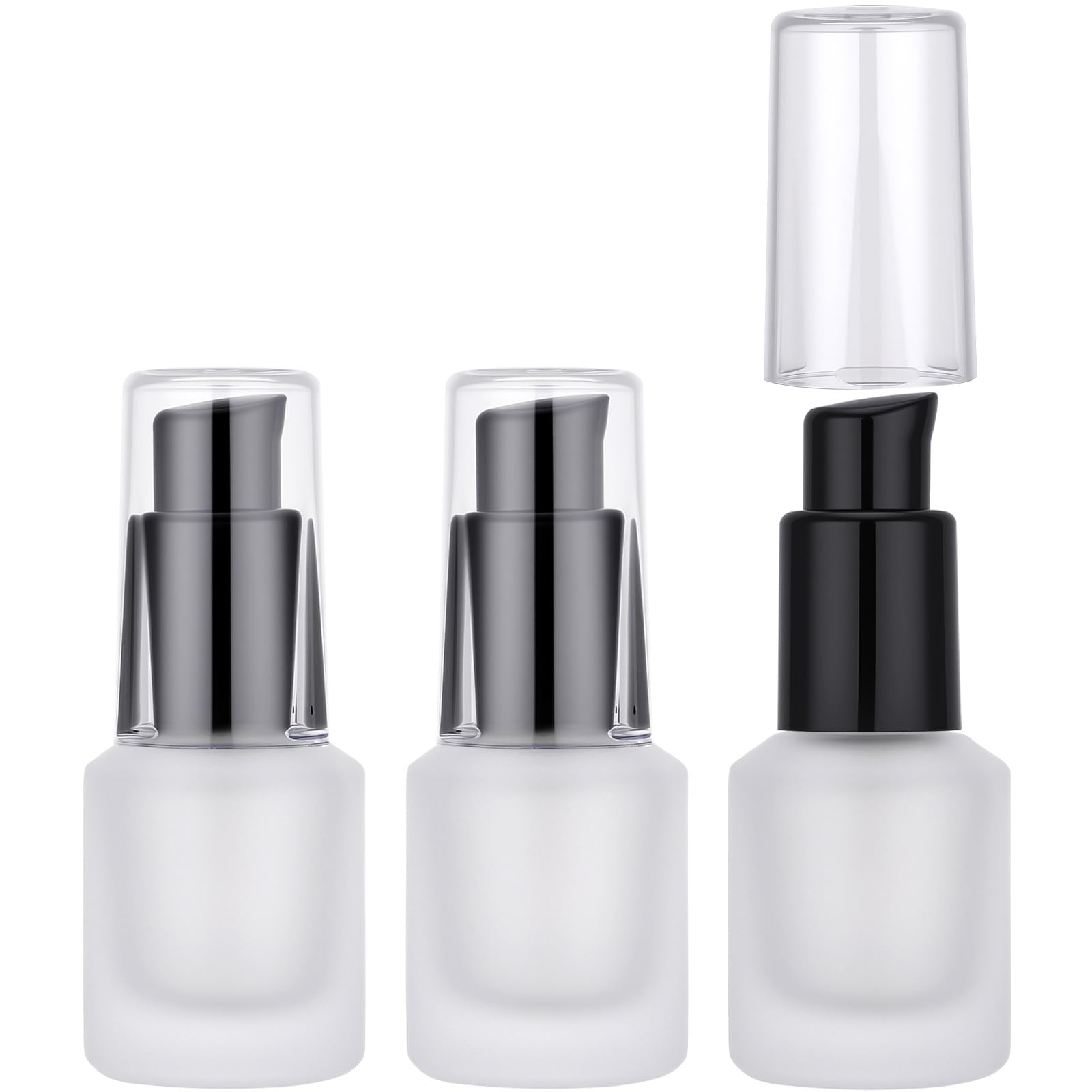 Segbeauty 0.5oz Empty Frosted Glass Travel Size Pump Bottle, 3pcs Matte Translucent Lotion Bottle Refillable, 15ml Travel Toiletry Bottles for Creams Liquids, Empty Cosmetic Skincare Container