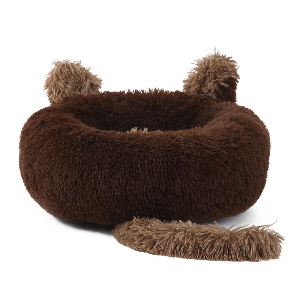 DOTBUY-SHOP Dog Bed Washable, Cute Ears Soft Comfy Cat Bed Dog Beds, Pet Bed With Slip-Resistant Bottom, Gift for Puppy Kittens (50cm,Coffee)