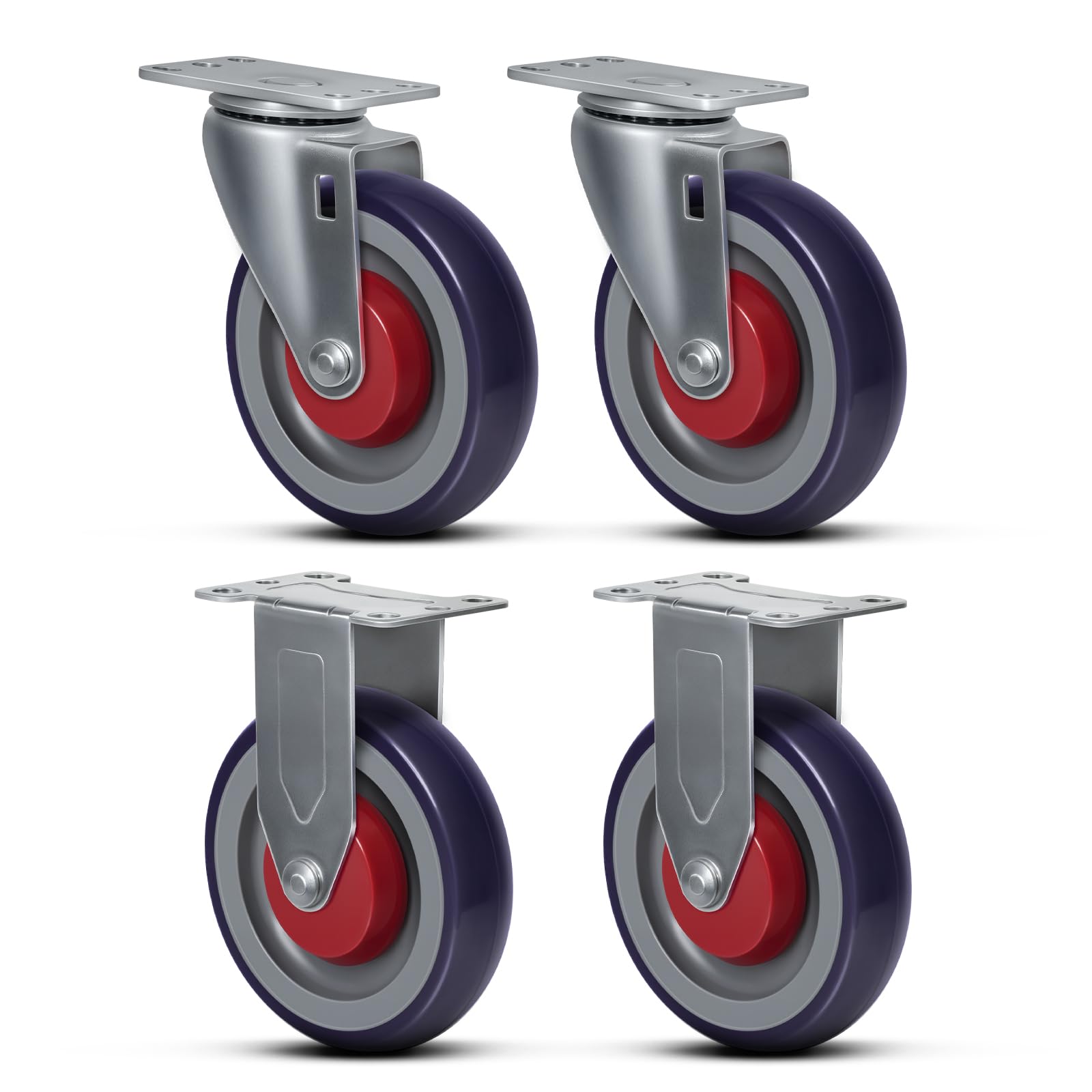 ASOMWLS 5 Inch Heavy Duty Industrial Casters Set of 4 – 1400lbs Capacity Rubber Caster Wheels for Cart Grocery Retail Stores (2 Swivel & 2 Rigid)