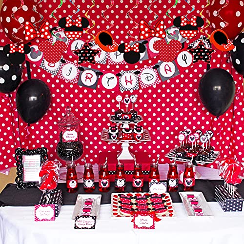 24Ct Red Black Min Mouse Hanging Swirls Decorations,Red Mouse Hanging Swirls Ceiling Streamer Decor For Baby Shower Min Themed Mouse Birthday Party Decorations Supplies #TOP6