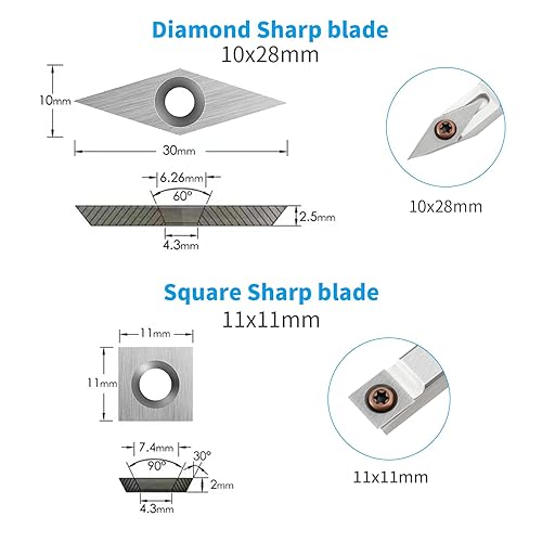 Miniatura 3 de Juego de insertos de cortadores de carburo de tungsteno (8 piezas) con 4 tornillos para herramientas de torneado de torno de madera (incluye