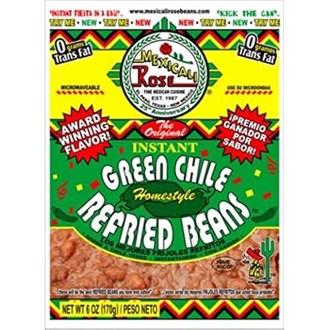 Mexicali Rose Instant Mexican Homestyle Refried Beans 6oz - 7oz Pouch (Pack of 3) (Green Chile 7oz) Cover