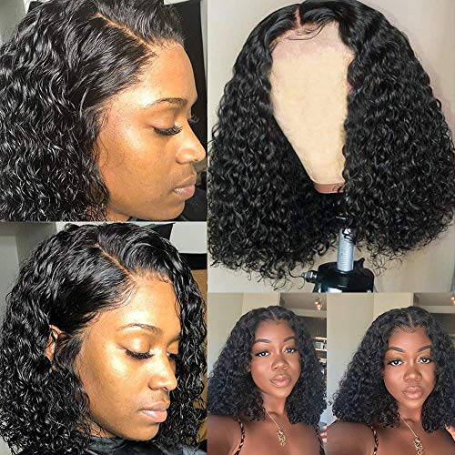 image for Ainmeys short bob wigs 4x4 lace closure wigs brazilian curly wave Lace