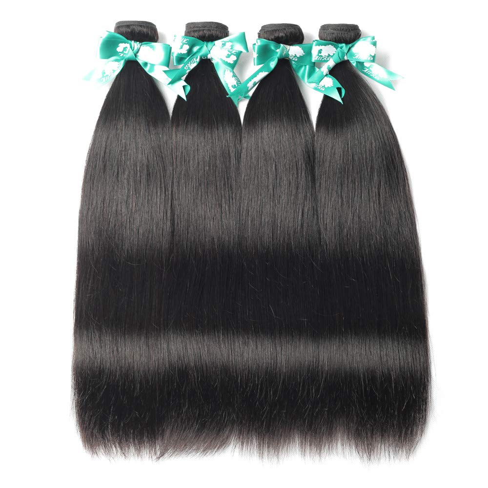 Beauhair Straight Human Hair Bundles 100% Unprocessed Brazilian Straight Virgin Human Hair 4 Bundles Human Hair Extensions Natural Black Color(10 10